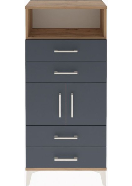 Arges Dolap 2 Raflı 4 Çekmeceli 2 Kapaklı 60X30X134 Çam-Antrasit