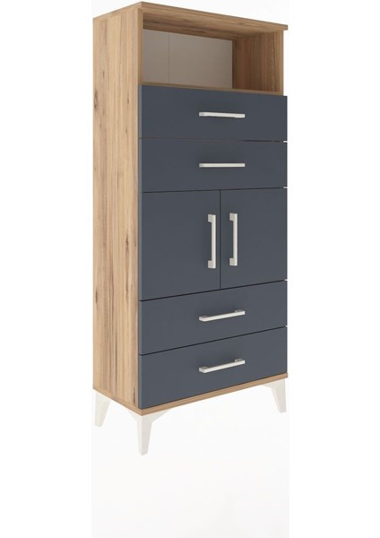 Arges Dolap 2 Raflı 4 Çekmeceli 2 Kapaklı 60X30X134 Çam-Antrasit fiyatları