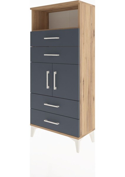 Arges Dolap 2 Raflı 4 Çekmeceli 2 Kapaklı 60X30X134 Çam-Antrasit modelleri