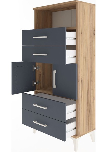 Arges Dolap 2 Raflı 4 Çekmeceli 2 Kapaklı 60X30X134 Çam-Antrasit fırsatları