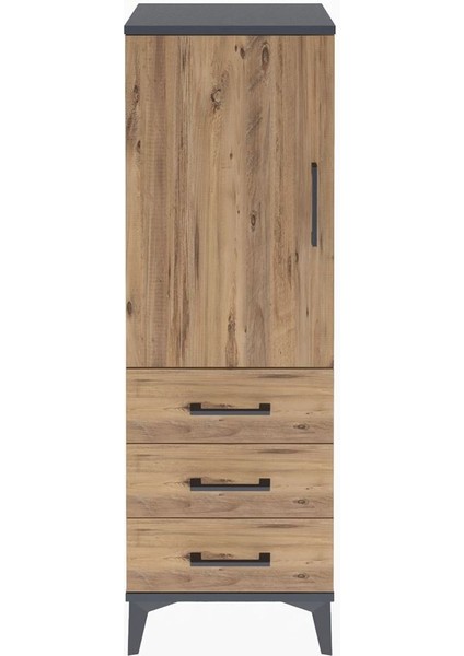 Arges Dolap 2 Raflı 3 Çekmeceli Tek Kapaklı 44X30X134 Antrasit-Çam