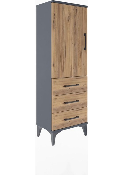 Arges Dolap 2 Raflı 3 Çekmeceli Tek Kapaklı 44X30X134 Antrasit-Çam fiyatları