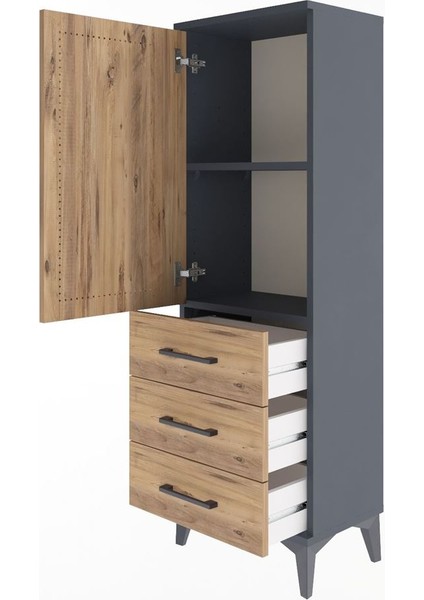 Arges Dolap 2 Raflı 3 Çekmeceli Tek Kapaklı 44X30X134 Antrasit-Çam fırsatları