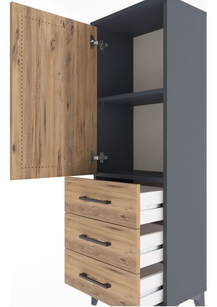 Arges Dolap 2 Raflı 3 Çekmeceli Tek Kapaklı 44X30X134 Antrasit-Çam indirimleri