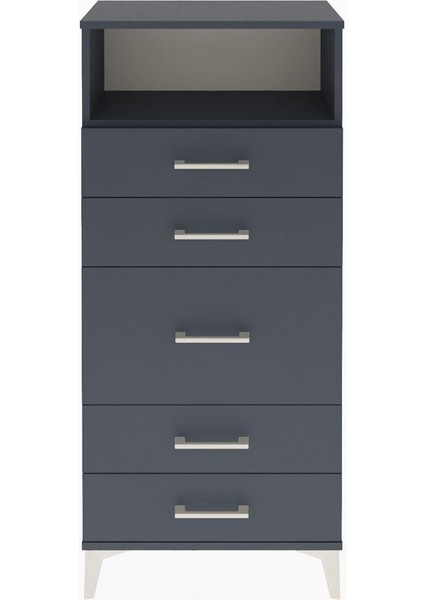 Arges Dolap Tek Raflı 5 Çekmeceli 60X30X134 Antrasit-Antrasit