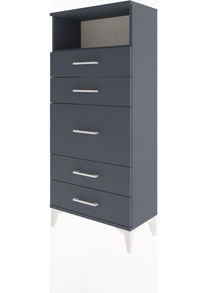 Arges Dolap Tek Raflı 5 Çekmeceli 60X30X134 Antrasit-Antrasit modelleri