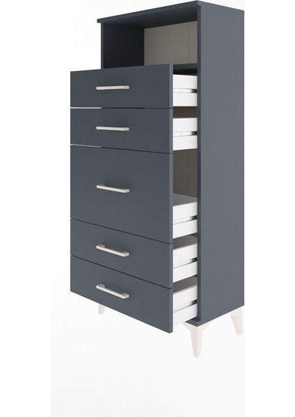 Arges Dolap Tek Raflı 5 Çekmeceli 60X30X134 Antrasit-Antrasit fırsatları