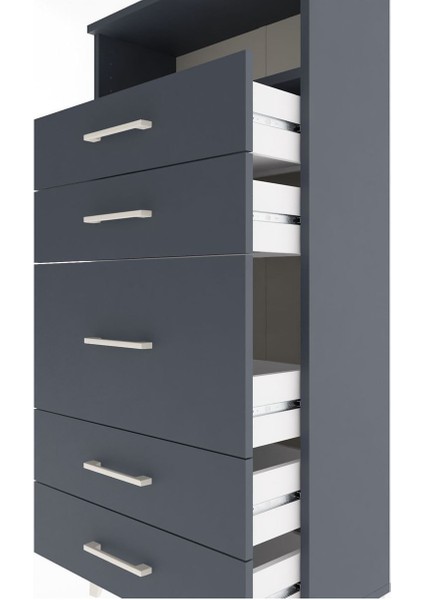 Arges Dolap Tek Raflı 5 Çekmeceli 60X30X134 Antrasit-Antrasit indirimleri