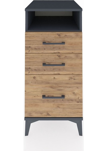 Kronos Komodin Tek Raflı 3 Çekmeceli 44X59X96 Antrasit-Çam