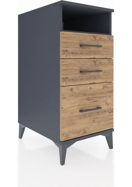 Kronos Komodin Tek Raflı 3 Çekmeceli 44X59X96 Antrasit-Çam fiyatları