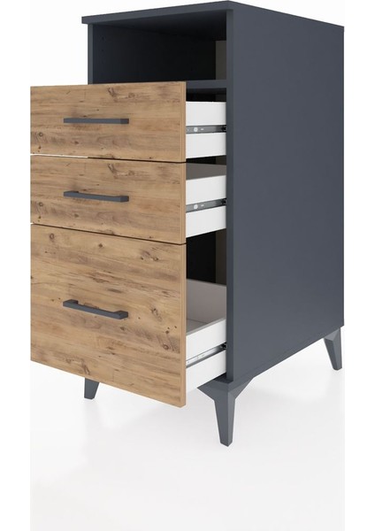 Kronos Komodin Tek Raflı 3 Çekmeceli 44X59X96 Antrasit-Çam fırsatları