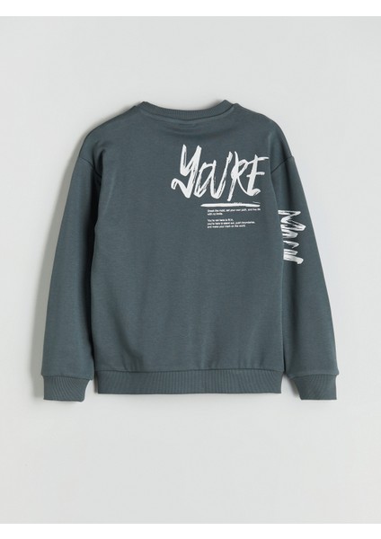 Yeni Sezon Bisiklet Yaka Baskılı Erkek Çocuk Sweatshirt
