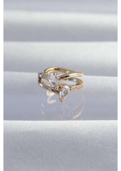 Pirinç Gold Renk Zirkon Taşlı Damla Earcuff Küpe - Lisinya