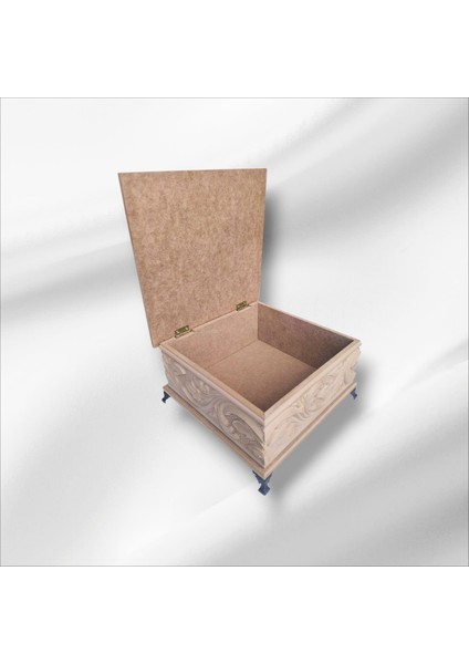 Ahşap- Ham Mdf- Desenli-Takı-Makyaj-Aksesuar-Çok Amaçlı- Ayaklı Kare Dekoratif Kutu modelleri