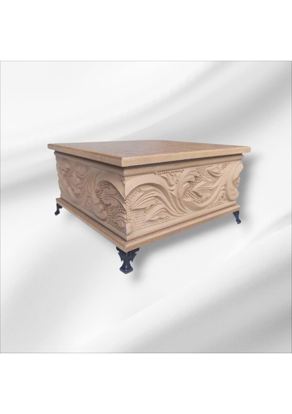 Ahşap- Ham Mdf- Desenli-Takı-Makyaj-Aksesuar-Çok Amaçlı- Ayaklı Kare Dekoratif Kutu fırsatları