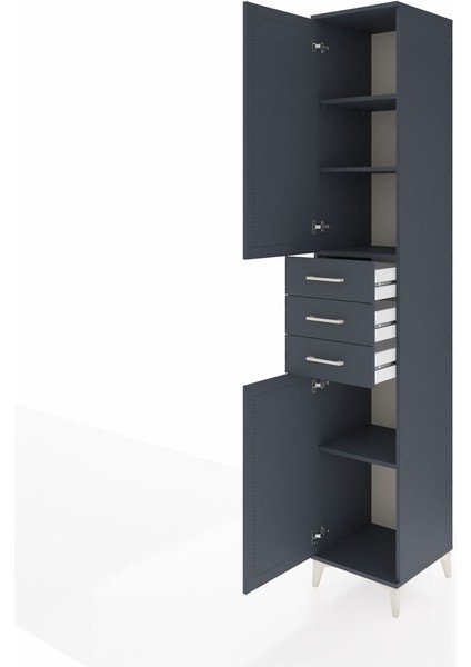 Hyperion Dolap 4 Raflı 3 Çekmeceli 2 Kapaklı 44X44X243 Antrasit-Antrasit fırsatları