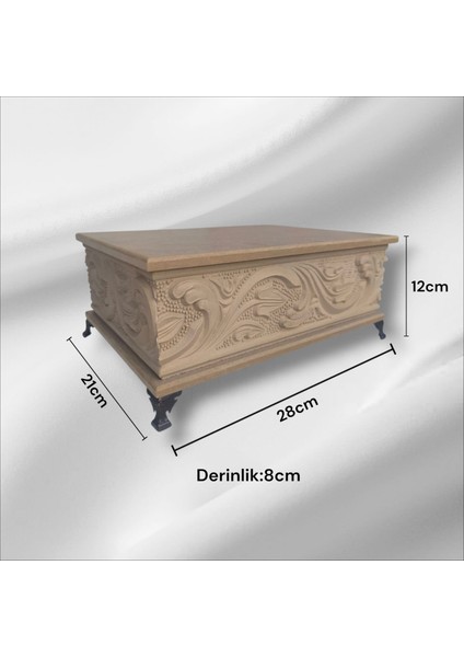 Ahşap- Ham Mdf- Desenli-Takı-Makyaj-Aksesuar-Çok Amaçlı- Ayaklı Dikdörtgen Dekoratif Kutu