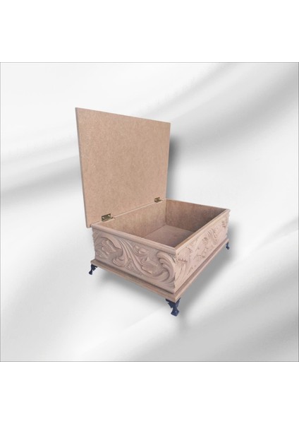 Ahşap- Ham Mdf- Desenli-Takı-Makyaj-Aksesuar-Çok Amaçlı- Ayaklı Dikdörtgen Dekoratif Kutu indirimleri