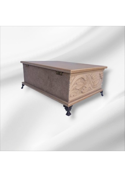 Ahşap- Ham Mdf- Desenli-Takı-Makyaj-Aksesuar-Çok Amaçlı- Ayaklı Dikdörtgen Dekoratif Kutu