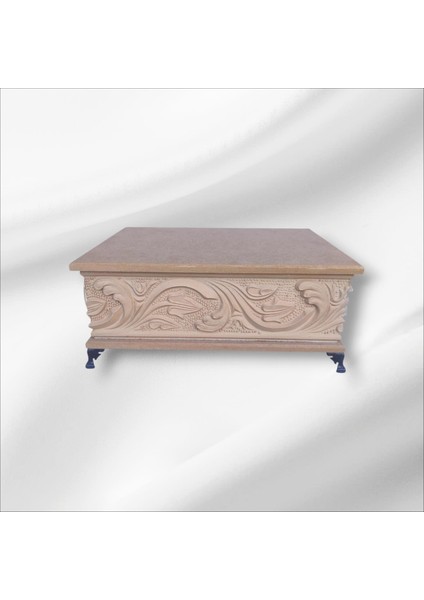 Ahşap- Ham Mdf- Desenli-Takı-Makyaj-Aksesuar-Çok Amaçlı- Ayaklı Dikdörtgen Dekoratif Kutu