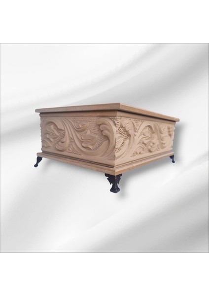 Ahşap- Ham Mdf- Desenli-Takı-Makyaj-Aksesuar-Çok Amaçlı- Ayaklı Dikdörtgen Dekoratif Kutu