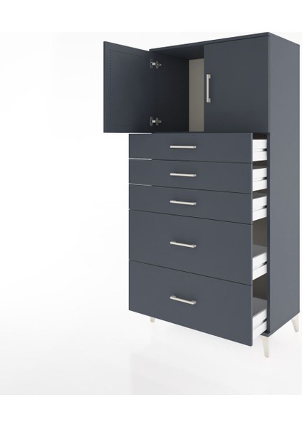 Hyperion Dolap Tek Raflı 5 Çekmeceli 2 Kapaklı 88X44X182 Antrasit-Antrasit fırsatları