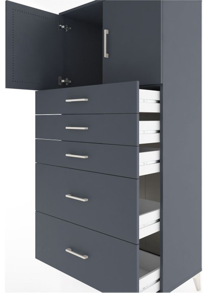Hyperion Dolap Tek Raflı 5 Çekmeceli 2 Kapaklı 88X44X182 Antrasit-Antrasit indirimleri
