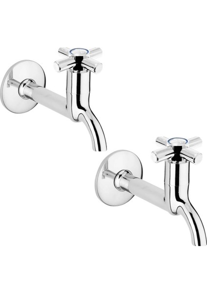 2li Artı Aç Kapa 4 Kollu Krom Çevirveli Musluk Duvardan Tek Girişli ( Lisinya )
