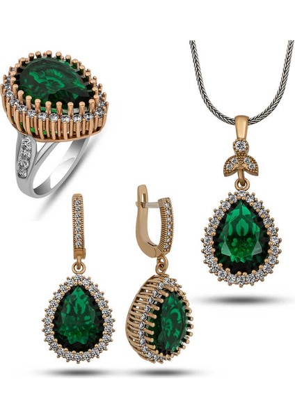 Gümüş Zümrüt Taşlı Hürrem Kadın Set
