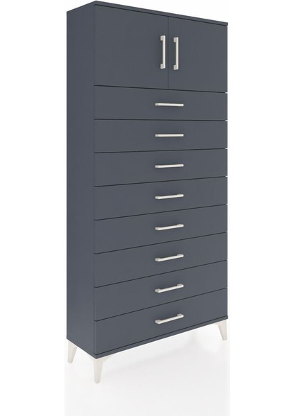 Arges Dolap Tek Raflı 8 Çekmeceli 2 Kapaklı 88X30X182 Antrasit-Antrasit fiyatları
