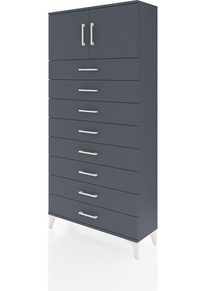 Arges Dolap Tek Raflı 8 Çekmeceli 2 Kapaklı 88X30X182 Antrasit-Antrasit modelleri