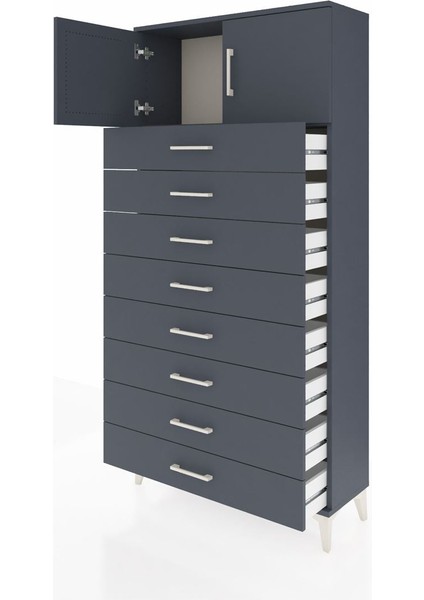 Arges Dolap Tek Raflı 8 Çekmeceli 2 Kapaklı 88X30X182 Antrasit-Antrasit fırsatları