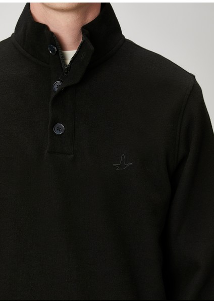Siyah Yakası Fermuarlı Sweatshirt