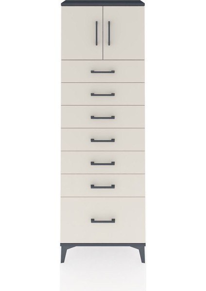 Arges Dolap Tek Raflı 7 Çekmeceli 2 Kapaklı 60X30X182 Antrasit-Aytaşı