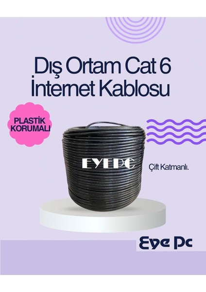 EX001 120 Metre Dış Mekan Cat6 Ethernet Kablo – Kalın ve Sağlam Yapı, Çift Korumalı Internetkablosu Kalın 23 Awg
