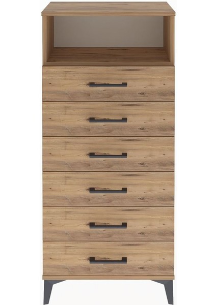Arges Dolap Tek Raflı 6 Çekmeceli 60X30X134 Çam-Çam