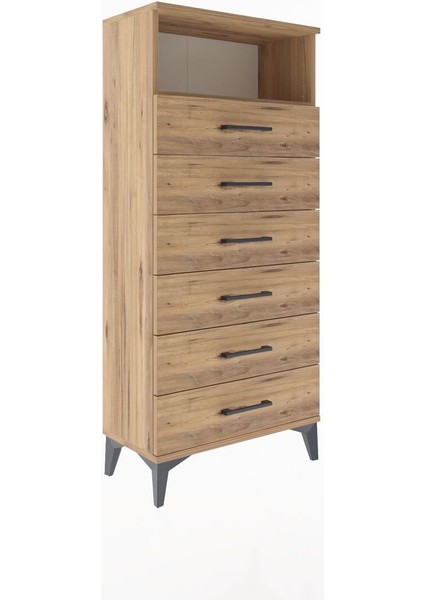 Arges Dolap Tek Raflı 6 Çekmeceli 60X30X134 Çam-Çam fiyatları