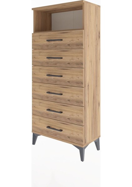 Arges Dolap Tek Raflı 6 Çekmeceli 60X30X134 Çam-Çam modelleri