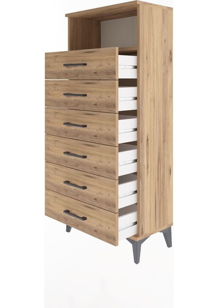 Arges Dolap Tek Raflı 6 Çekmeceli 60X30X134 Çam-Çam fırsatları