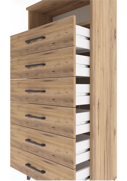 Arges Dolap Tek Raflı 6 Çekmeceli 60X30X134 Çam-Çam indirimleri