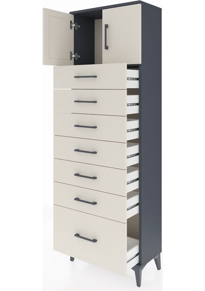 Arges Dolap Tek Raflı 7 Çekmeceli 2 Kapaklı 60X30X182 Antrasit-Aytaşı fırsatları