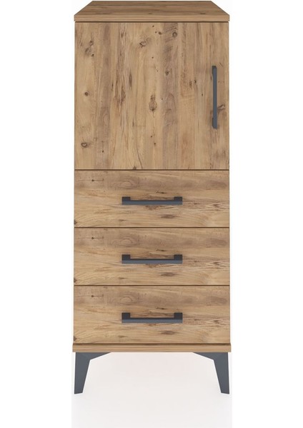 Hyperion Komodin 2 Raflı 3 Çekmeceli Tek Kapaklı 44X44X106 Çam-Çam