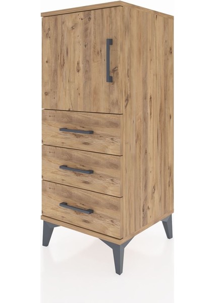 Hyperion Komodin 2 Raflı 3 Çekmeceli Tek Kapaklı 44X44X106 Çam-Çam modelleri