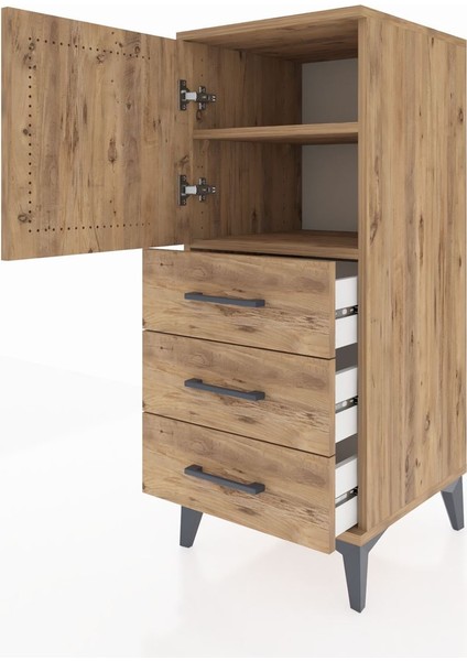 Hyperion Komodin 2 Raflı 3 Çekmeceli Tek Kapaklı 44X44X106 Çam-Çam fırsatları