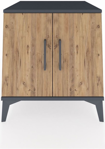 Kronos Komodin 2 Raflı 2 Kapaklı 60X59X64 Antrasit-Çam