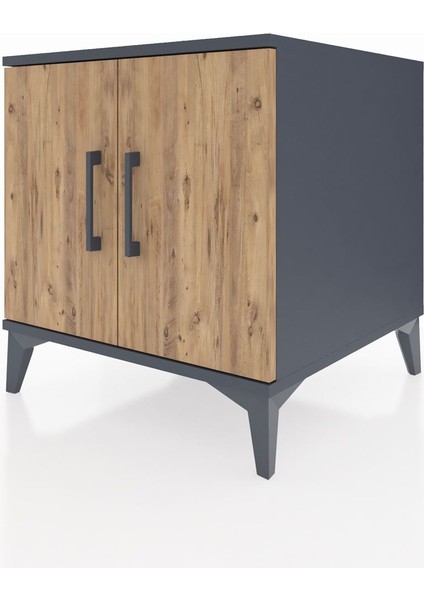 Kronos Komodin 2 Raflı 2 Kapaklı 60X59X64 Antrasit-Çam indirimleri