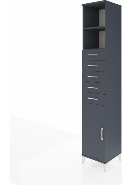 Hyperion Dolap 3 Raflı 5 Çekmeceli Tek Kapaklı 44X44X243 Antrasit-Antrasit modelleri