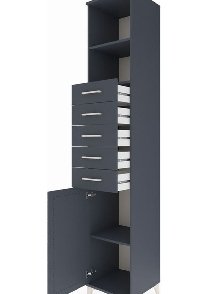 Hyperion Dolap 3 Raflı 5 Çekmeceli Tek Kapaklı 44X44X243 Antrasit-Antrasit indirimleri