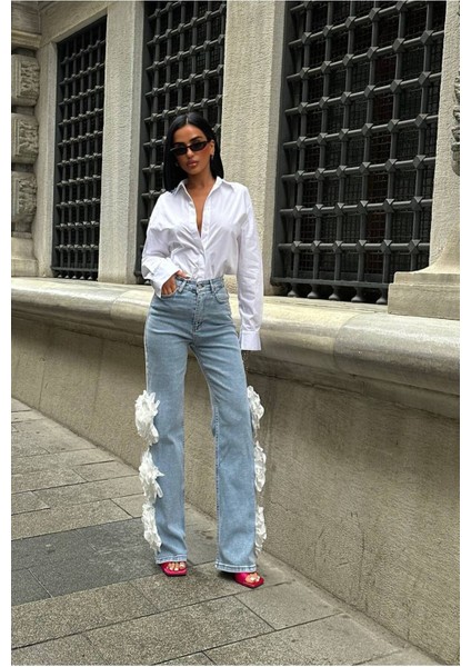 Pinterest Tasarım Gül Detaylı Palazzo Kot Pantolon Ithal Kumaş modelleri