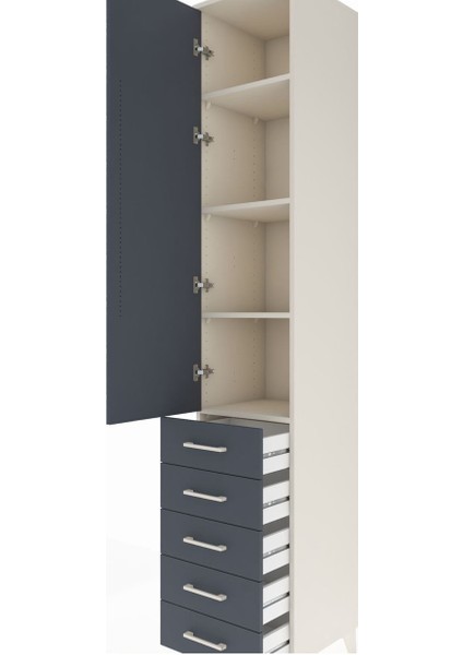 Hyperion Dolap 4 Raflı 5 Çekmeceli Tek Kapaklı 44X44X243 Aytaşı-Antrasit indirimleri